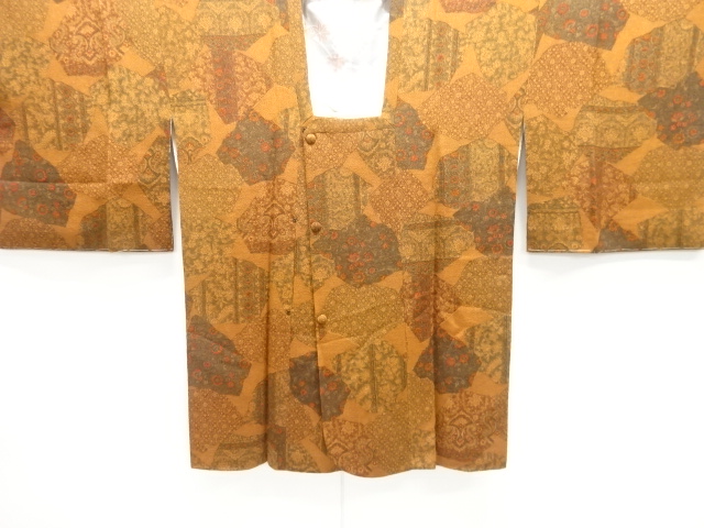 未使用品　縮緬地破れ色紙に花更紗模様道行コート